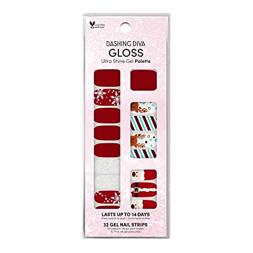 Dashing Diva Gloss Nail Strips - Santas Helper | UV Free Chip Resistant Long Lasting Stickers | Contains 32 Nail Wraps 1 Prep Pad 1 File