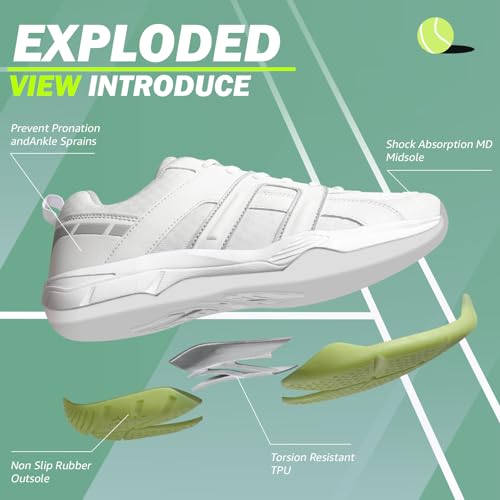 Image of ASHION Pickleball Shoes for Men Tennis Shoes Sneakers for All Court Racquetball Athletic Shoes for Racquet Sport | Arch Support