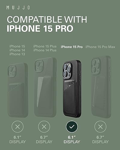 Mujjo Leather Wallet Phone Case - Fits iPhone 15 Pro - MagSafe Compatible - Premium European Leather Case with Card Pocket - Enhanced Phone & Camera Lens Protection - Crafted with Recycled Materials4