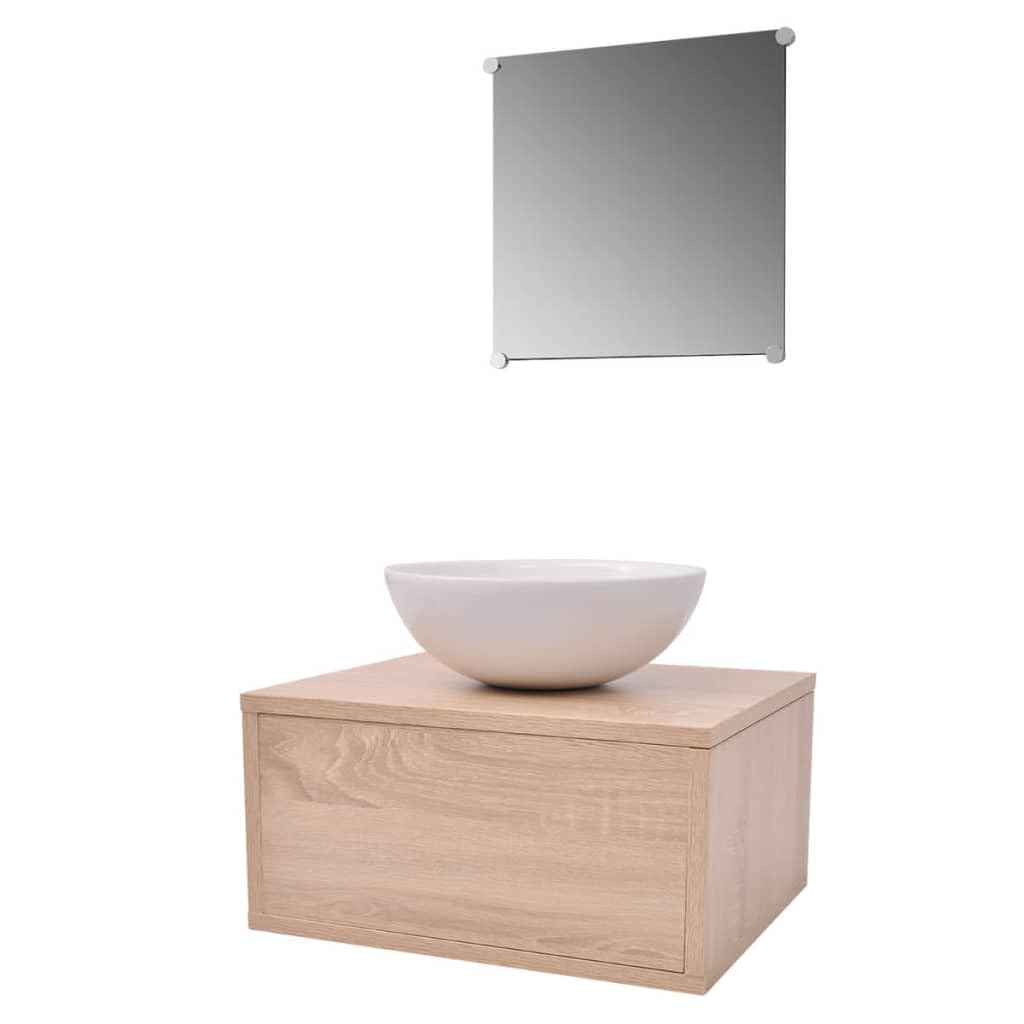 vidaXL Set de Mobiliario de Baño Lavabo de Cerámica Pack de 3 Unidades Beige