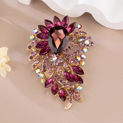 SELOVO Big Large Flower Statement Brooches Pins Scarf Decoration Gold Tone3