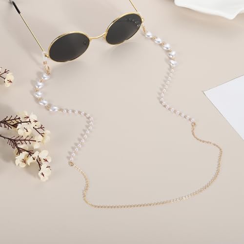 Image of uxcell Beads Eyeglass Chain, Pearl Glasses Strap Eyewear Retainer Chain Around Neck Sunglass Holder for Girls Women