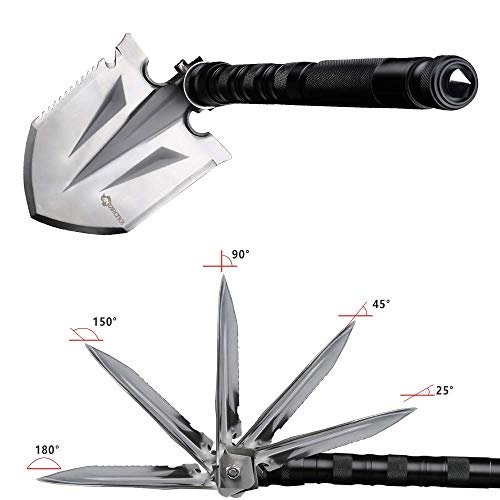 ANTARCTICA Military Folding Shovel Multitool Compact Backpacking Tactical Entrenching Tool for Hunting, Camping, Hiking, Fishing (Black Upgraded)