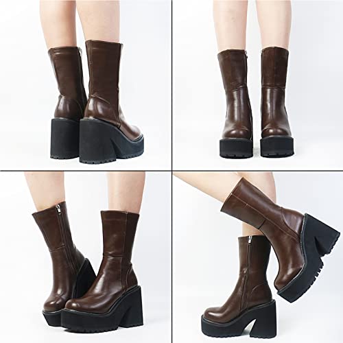 AMINUGAL-Womens-Wedge-Heel-Ankle-Boots-Platform-Zipper-Punk-Motorcycle-Booties-Chunky-Block-High-Heel-Round-Toe-Fashion-Work-Combat-Boots-Mid-Calf-For-Women
