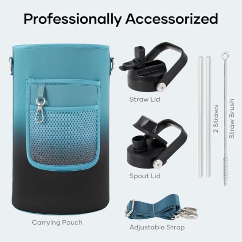 Image of BUZIO 1 Gallon Water Bottle Insulated with Dust-Proof Straw & Spout Lids