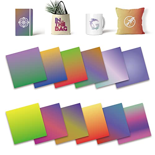 Lucky Goddness Ombre Color Transfer Sheets, 12 Pcs 12\"x 12\" Plain Solid Colors Pre-Printed Sublimation Paper for Heat Press Mug, DIY T- Shirts, Coasters Blanks
