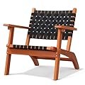 VINGLI Outdoor Armchair, All-Weather Wooden Patio Chair with Waterproof PE Woven Fabric, Adirondack Chair for Garden, Lawn and Poolside (1, Black and Brown)