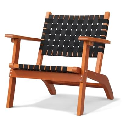 VINGLI Outdoor Armchair, All-Weather Wooden Patio Chair with Waterproof PE Woven Fabric, Adirondack Chair for Garden, Lawn and Poolside (1, Black and Brown)
