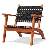 VINGLI Outdoor Armchair, All-Weather Wooden Patio Chair with Waterproof PE Woven Fabric, Adirondack Chair for Garden, Lawn and Poolside (1, Black and Brown)