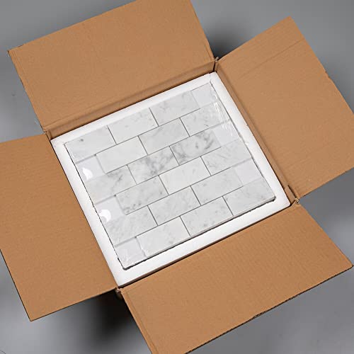 Adolif Carrara White Marble Mosaic Tile, 100% Natural Marble, Polished, Carrara White Marble Mosaic For Kitchen Bathroom Wall Floor Backsplash Shower, 5 Sheets, 2×4 Inch Subway Brick #TOP5