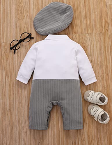 Image of HMD Baby Boy Long Sleeve Gentleman White Shirt Waistcoat Bowtie Tuxedo Onesie Jumpsuit Overall Romper