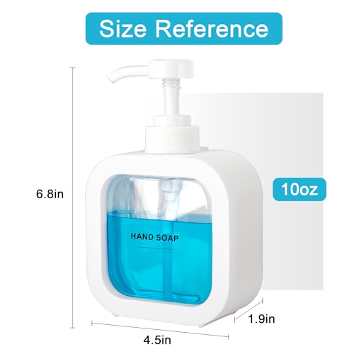Image of Modern Soap Dispenser for Bathroom and Kitchen Sink, Small Hand Soap Plastic Dish Soap Dispenser with Pump and Labels - White