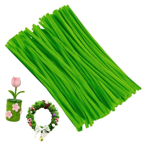 手芸モール 単色 緑 約100本 6ｍｍ カラーモール クリスマスツリー フラワー クラフトモール DIY 手作り素材 工作モール クリスマス飾り/インテリア飾り/パーティー/贈り物【作り方を付き】 (グーリン)