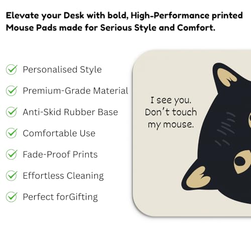 Image of SHERISH Cute Cat Mouse Pad for Laptop & PC - 19x23 cm Black Desk Mat | Smooth Cloth Surface, Non-Slip Rubber Base, Waterproof & Durable Gaming Mousepad for Office & Home (Cute Cat)