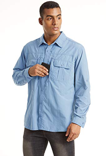 Tacvasen Men's Tactical Shirts Quick Dry Uv Protection Long Sleeve Hiking Fishing Button Shirts Sky Blue, Xl #TOP1