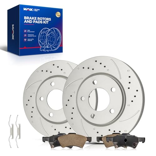 Image of KAX Front Brake Kit Fits Grand Caravan, Town & Country, Caravan, Voyager | for Dodge, Chrysler Models, 11.07in Drilled and Slotted Brake Rotors, Ceramic Brake Pads