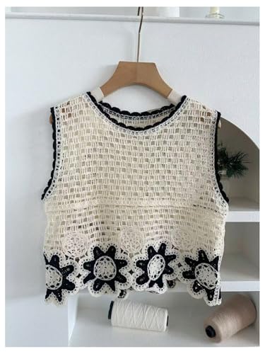 GORGLITTER Women's Crochet Tank Tops Hollow Out Sweater Vest Scoop Neck Sleeveless Cover Up Boho Knit Tops 20254