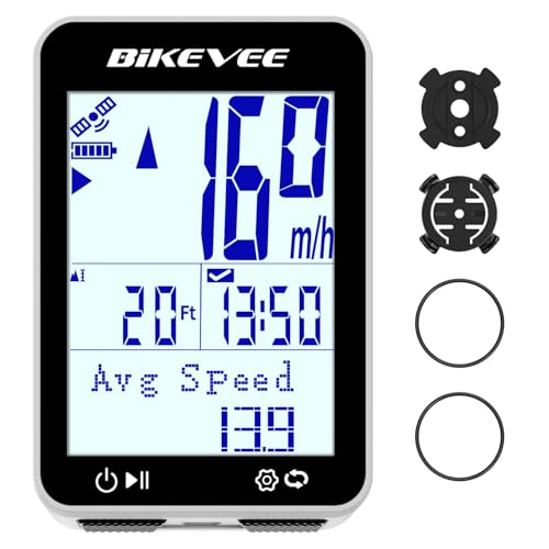 Bikevee GPS Speedometer & Odometer - Wireless Bike Computer, Auto Start/Stop, Auto Backlight, IPX7 Waterproof, 2.4' LCD, Cycling Tracker in MPH & KM/H - White
