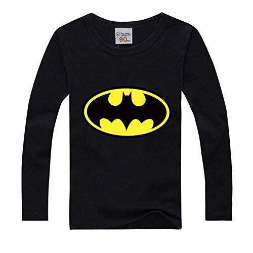 VogueFashion Kids Superhero Long Sleeve Shirt (Black Batman, 5-6 Years)
