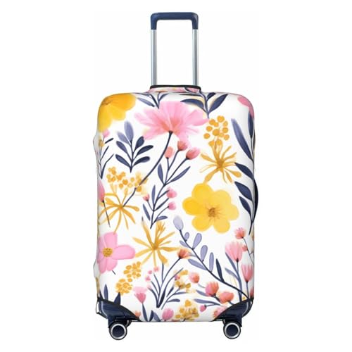 Cartoon Vintage Flower Travel Luggage Cover for Suitcase Anti-Scratch Fashion Suitcase Protector Washable Elastic Baggage Covers Fits 22-24 Inch Luggage for Travel Beach Holiday
