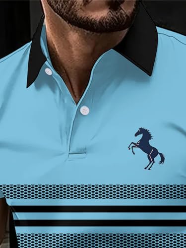 Men's 3D Print Polo Shirts Short Sleeve, Quick Dry Striped Golf Polo Shirts, Lightweight Casual Collared T Shirt for Summer3