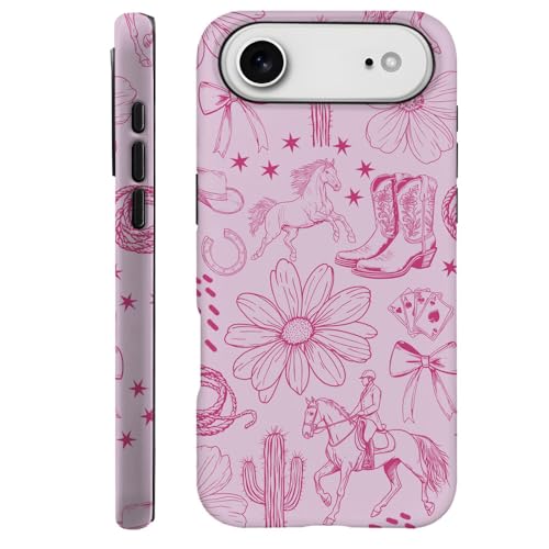 DAIZAG Case Compatible with iPhone 17 Air,Fit Shockproof Cover for Women Girls,Western Cowboy Flower Horse Cactus Pink