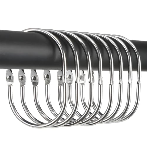Goowin Duschvorhangringe 12 Stück Duschvorhang Haken aus Metall ovaler Ring mit Schnappverschluss duschringe für Duschvorhang (Chrom)