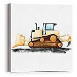 Watercolor Bulldozer Nursery Print Construction Truck Paintings Canvas Wall Art 12x12 Poster Canvas