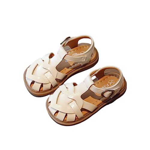Toddler Girls Crossed Strap Sandals Mary Jane Shoes Little Kid Comfortable Casual Shoes Summer PU Leather Sandals (Beige, 12 Little Child)3