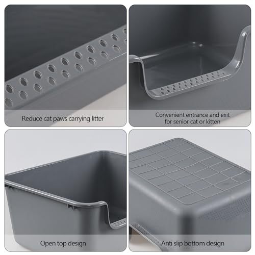 Set de 4 areneros para gato con pared alta y pala, gris miniatura 3