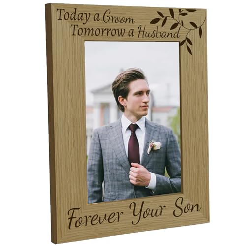 CREATCABIN Wood Picture Frame - Mother and Father of the Groom Gift - Today a Groom, Tomorrow a Husband, 16.8 x 21.8cm