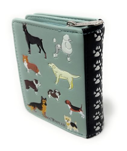 Shag Wear Dogs Varieties Small Wallet for Women ant Teen Girls Vegan Faux Leather Teal 4.5"2