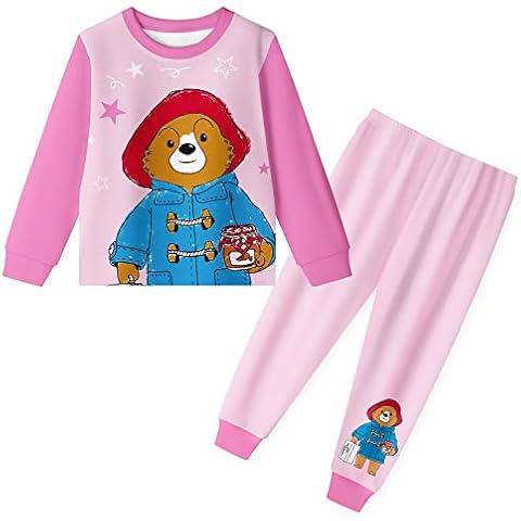 Aepotumn Paddington Bear Girls Pyjamas Set Pjs Long Sleeve Nightwear Sleepwear Outfit for Kids 2-10 Years Pink Cover