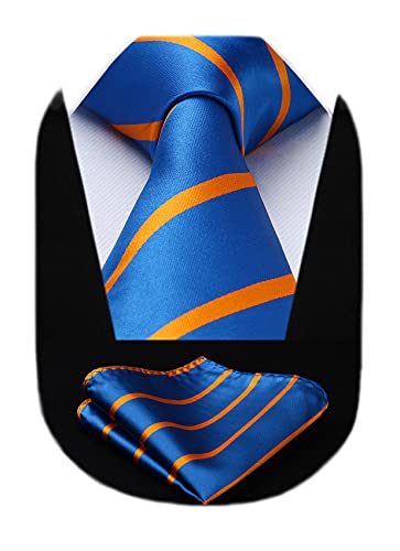 Image of HISDERN Stripe Tie Mens Ties with Pocket Square Set Classic 3.4'' Silk Formal Necktie Handkerchief for Business Wedding