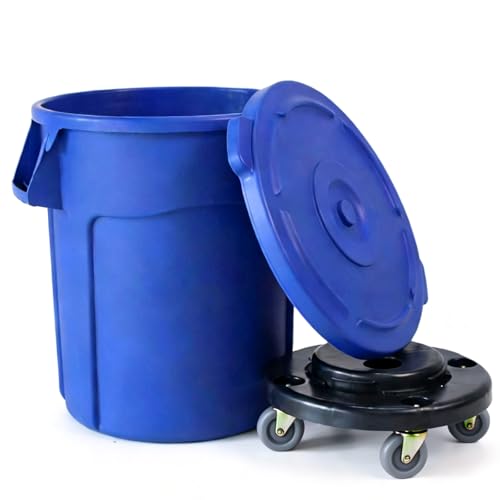 Image of 20 Gallon Outdoor Trash Can with Lid and Wheels, 1 Pack-Blue