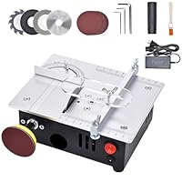 Mini Tischkreissäge mit Polierscheibe und 4 Klingen, 7-Gang-Netzteil Einstellbarer Präzisions Table Saw, Tragbare 0,1-15mm Sägeblatt Höhenverstellbarer und Sicherheitsklappe für Holzbearbeitung