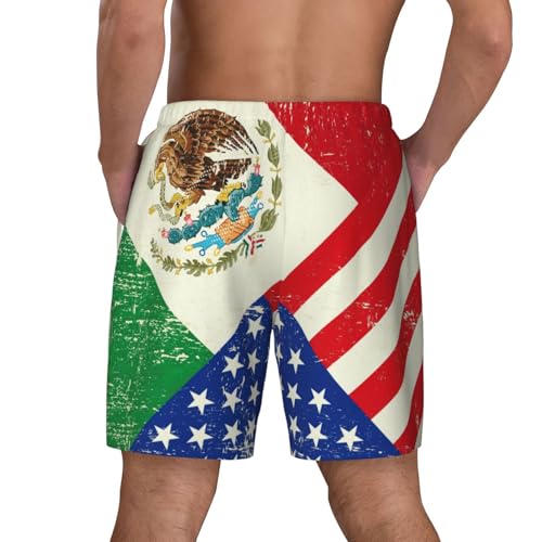 Mexican American Flag Print Men's Double Shorts Casual Lightweight Elastic Waist Drawstring Summer Beach Shorts3