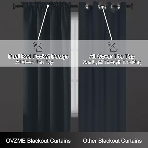Image of Stone Blue Blackout Curtains 96 Inch Length 2 Panels Set, Solid Thermal Insulated Room Darkening Soft Fabric Privacy Curtains for Sliding Door, Dual Rod Pocket Window Drapes, 2x50Wx96L Inches