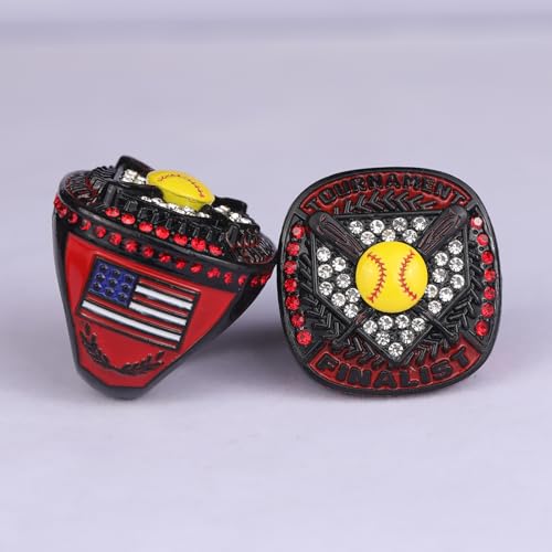 12 PCS PACK SOFTBALL TOURNAMENT AWARD gold silver black CHAMPIONSHIP RING WITH YELLOW SOFTBALL ON TOP SIZE 94