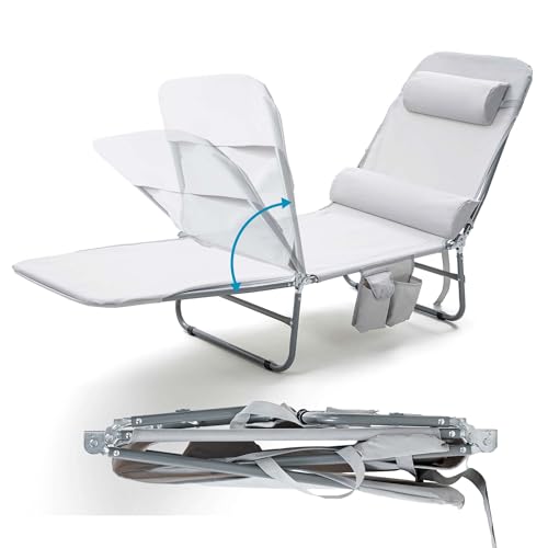 NIXSCALINO Lounge Chair | Adjustable Recliner with Foldable Leg Part | Lightweight Aluminum Frame | Ergonomic Cushioning | cot for Camp | Perfectly Suite for Beach, Outdoor Camping