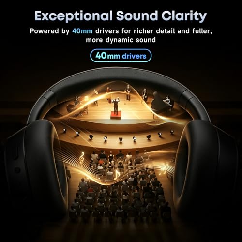 Image of Hybrid Active Noise Cancelling Bluetooth Headphones, Over Ear Wireless Headphones with 120H Playtime, Hi-Res Audio, Deep Bass, Memory Foam Ear Cups for Home Office Travel