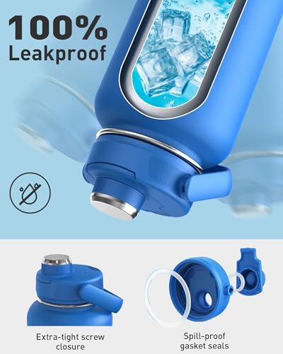 TOURIT 32 oz Insulated Water Bottle, Stainless Steel Sports Water Bottles With Top Handle, Double-Wall Travel Thermal Water Flask, BPA Free Leakproof Water Bottle for Sports and Travel,Pink