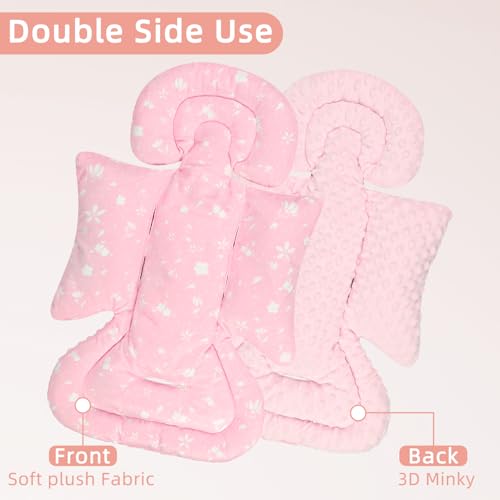 Image of Car Seat Head Support Baby, Soft Infant CarSeat Insert with Strap Covers for Girls, Newborn Insert for carseat, Strollers, Swings, Bouncer, Pink