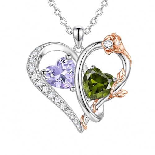 TIGER RIDER Rose Birthstone Necklace with June & August Pendant