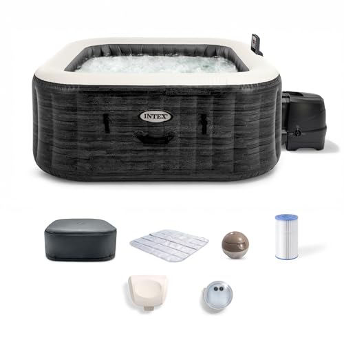 INTEX 28449EH PureSpa Greystone Deluxe Spa Set: Includes Energy Efficient Spa Cover - 140 Bubble Jets - Square Design - 4 Person Capacity - 69' x 28'