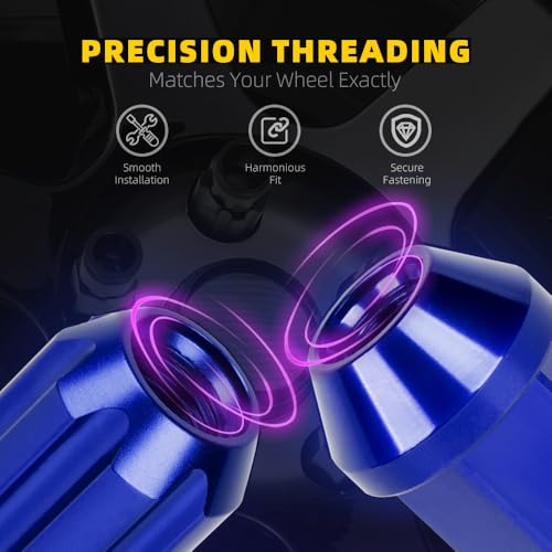 Image of M12x1.25 Lug Nut 20 PCS, Wheel Lock Bulge Acorn Open End Lug Nut Set Compatible with Toyota, Honda, Ford, Mitsubishi, Mazda, KIA, Hyundai, 1 Socket Included, Blue