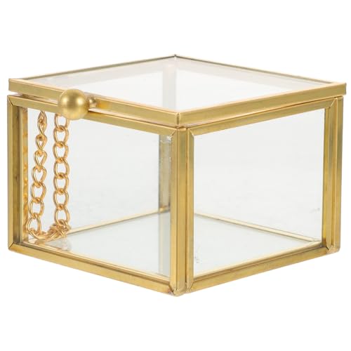PEPLAYTAL Caja Joyero de Vidrio Transparente Cuadrada con Tapa Vintage Organizador Decorativo para Pulseras y Joyas Almacenaje Práctico para Anillos y Pendientes