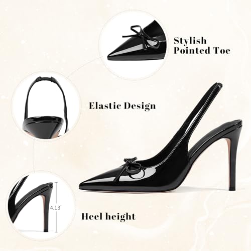 Eteridrey Bow Stiletto High Heels for Women Elastic Strap Pointed Toe Slingback Heels Summer Sexy Pumps Wedding Party Dress Shoes3