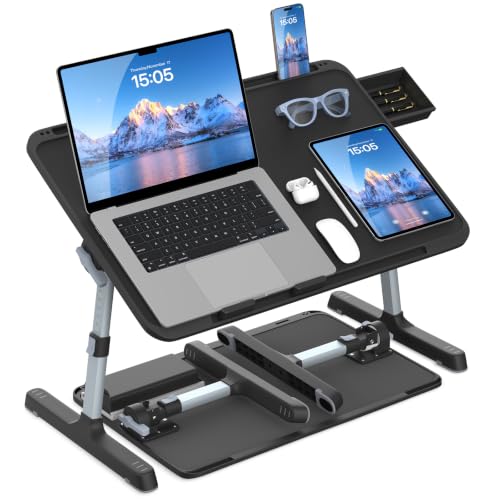 EVETTO Adjustable Lap Desk, XXL-Large Foldable bed table tray for Adults | Large Ergonomic Laptop Desk with Storage Drawer & Two Shields, Computer Lap Desks for Writing Diamond Painting on Couch Bed - image 1