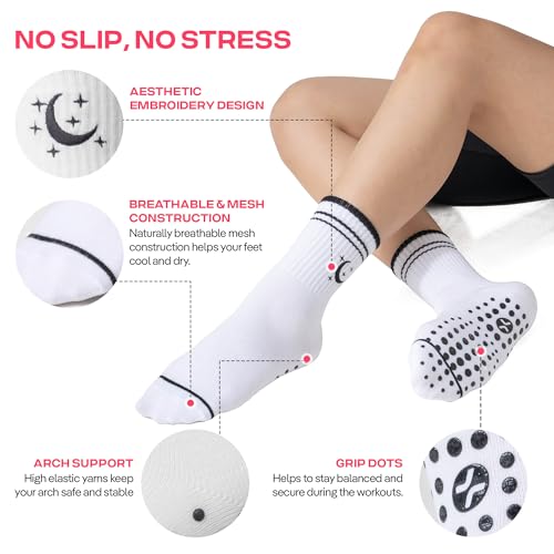 Image of CoolMate Pilates Socks with Grips for Women, Yoga Socks, Crew